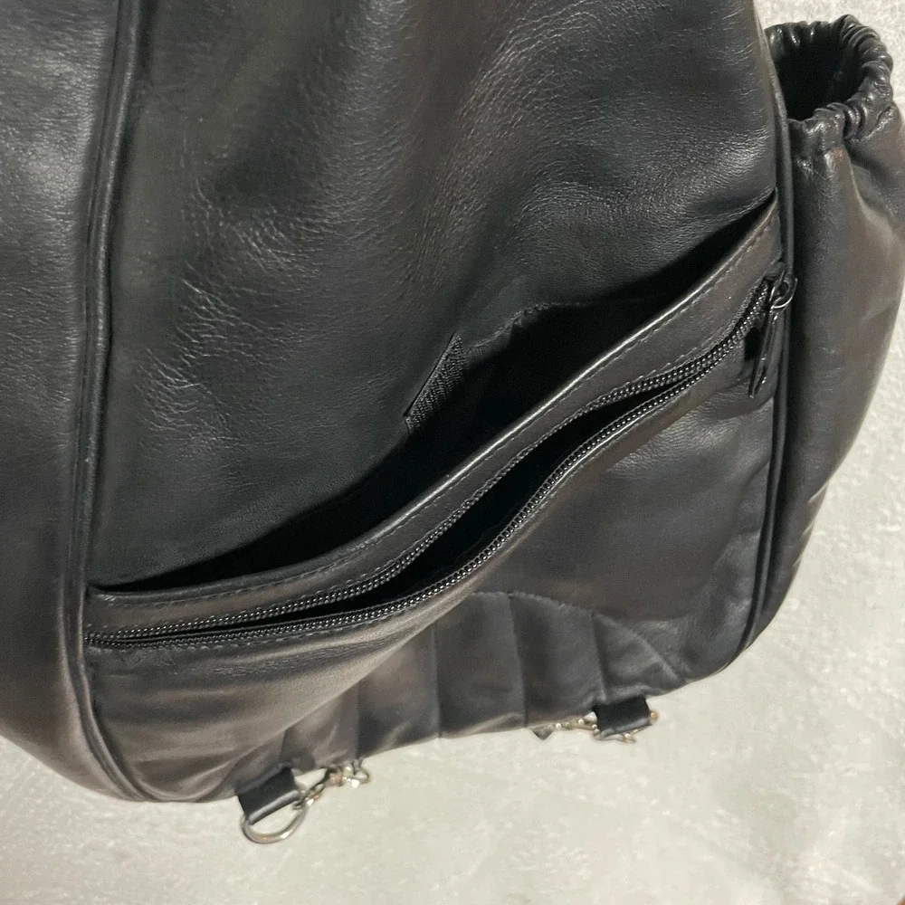 Norm Thompson Black Leather Sling Backpack Teardrop Travel Bag Mens Womens